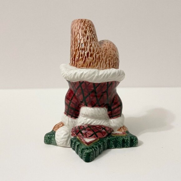 Fitz and Floyd Christmas Tumbling Bear Figurine Red Plaid Santa Suit Stars Chip - Picture 5 of 13